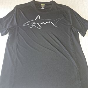 Greg Normans Black Athletic Tee with Silver Shark Graphic